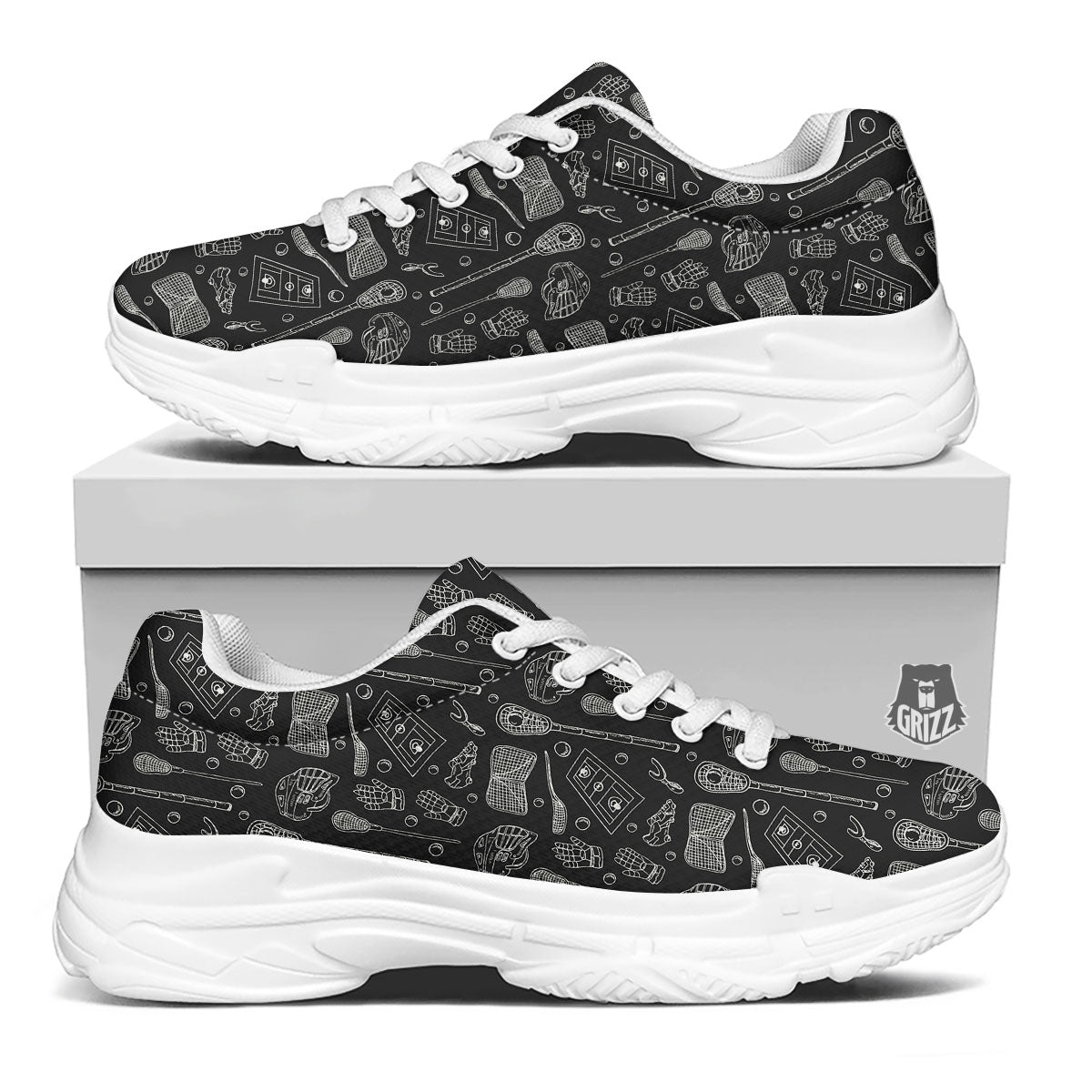 Equipment Lacrosse Print Pattern White Chunky Shoes-grizzshop