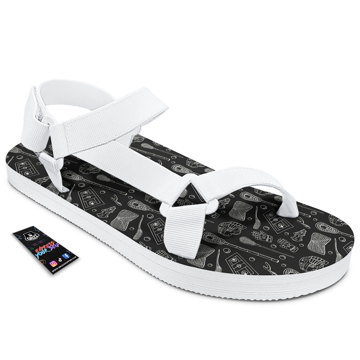 Equipment Lacrosse Print Pattern White Open Toe Sandals-grizzshop