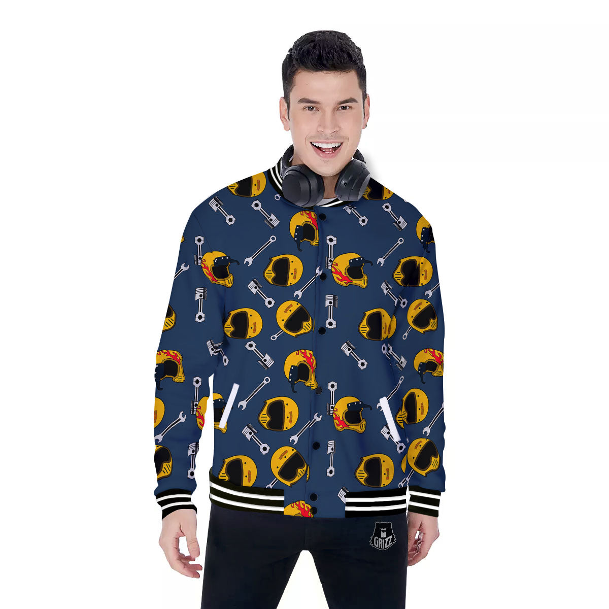 Equipment Motorcycle Print Pattern Baseball Jacket-grizzshop