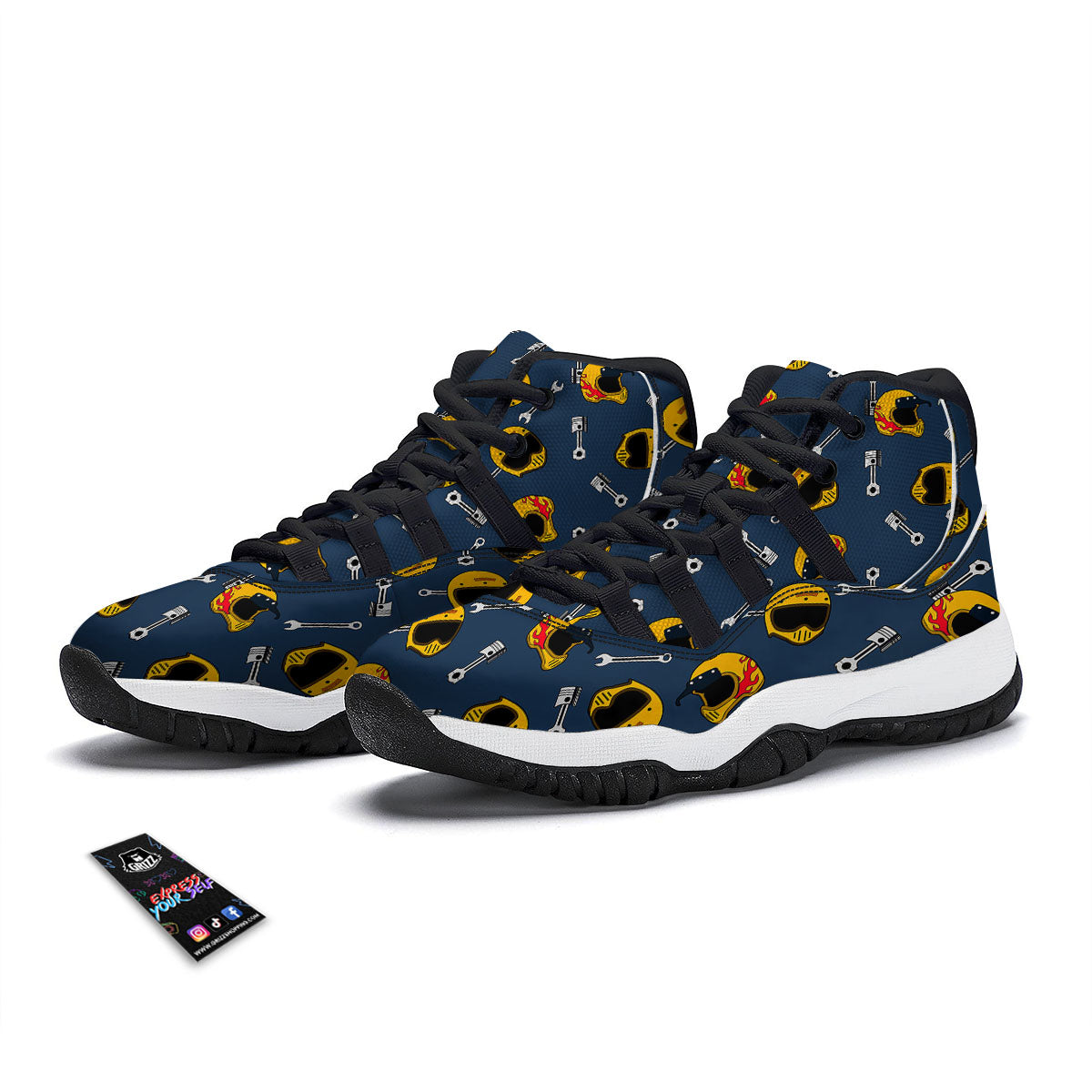 Equipment Motorcycle Print Pattern Black Bball Shoes-grizzshop