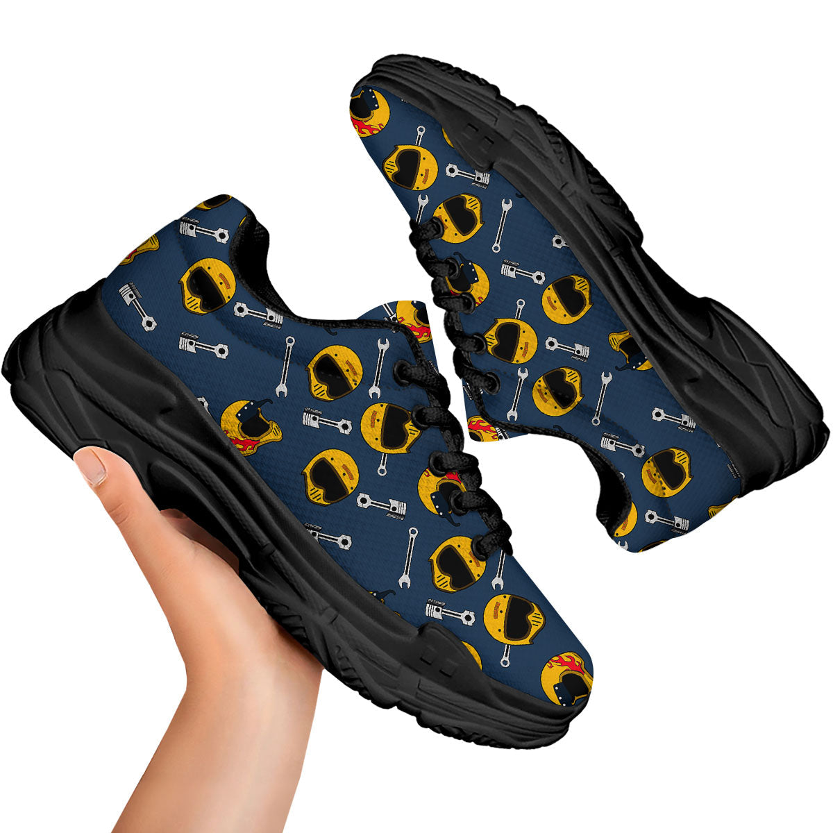 Equipment Motorcycle Print Pattern Black Chunky Shoes-grizzshop