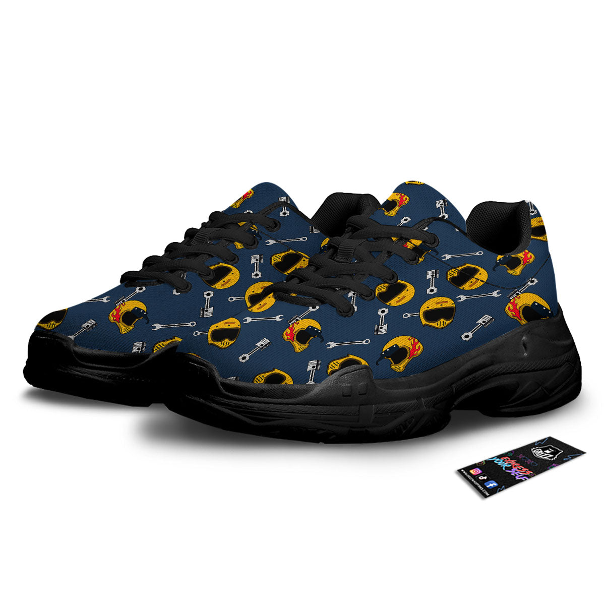 Equipment Motorcycle Print Pattern Black Chunky Shoes-grizzshop