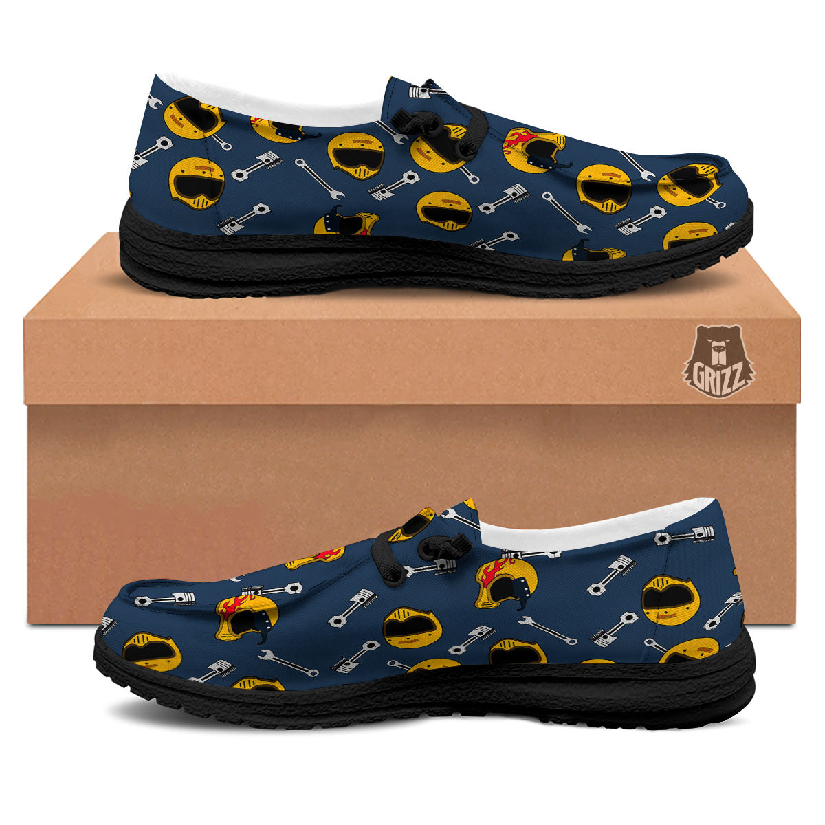 Equipment Motorcycle Print Pattern Black Loafers-grizzshop