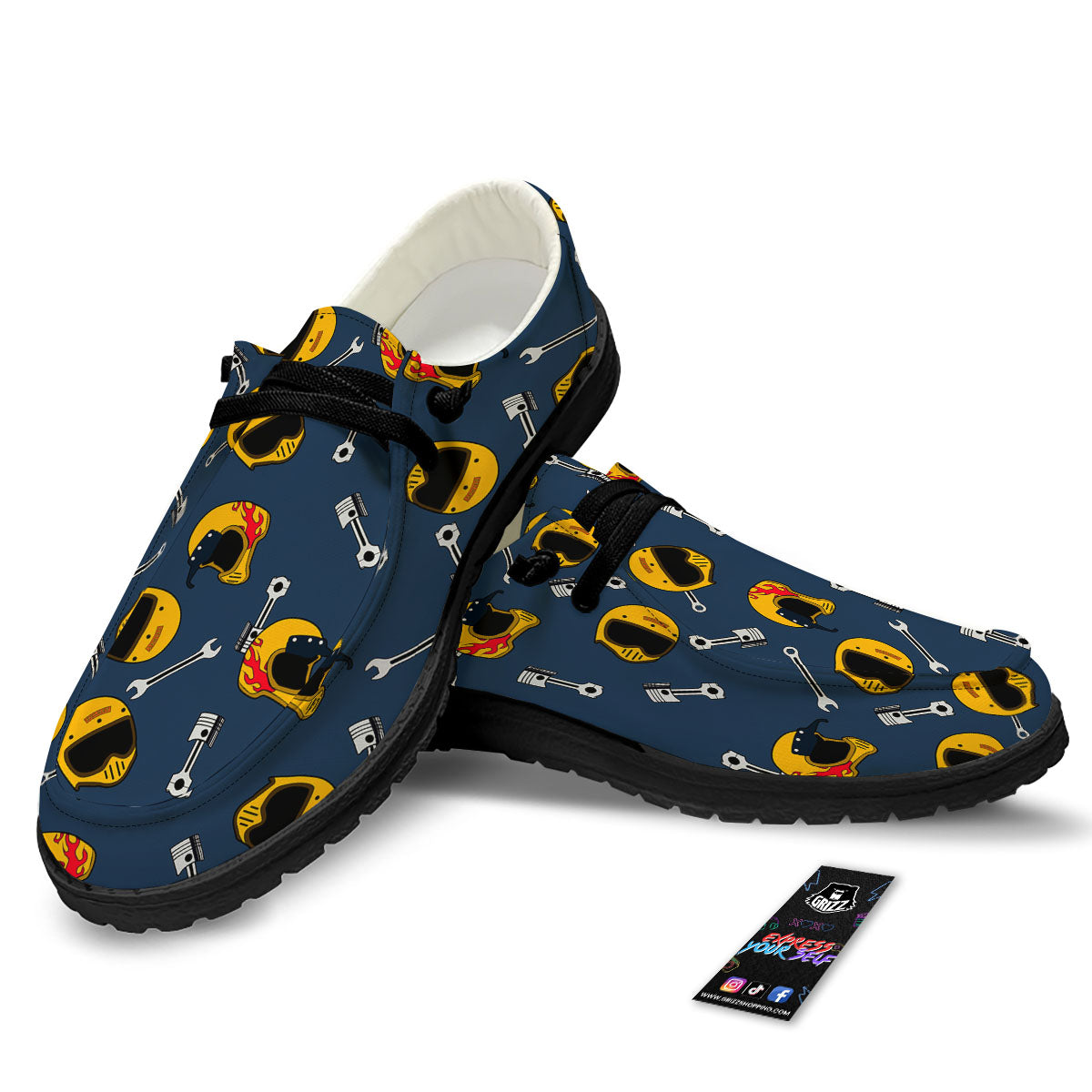 Equipment Motorcycle Print Pattern Black Loafers-grizzshop