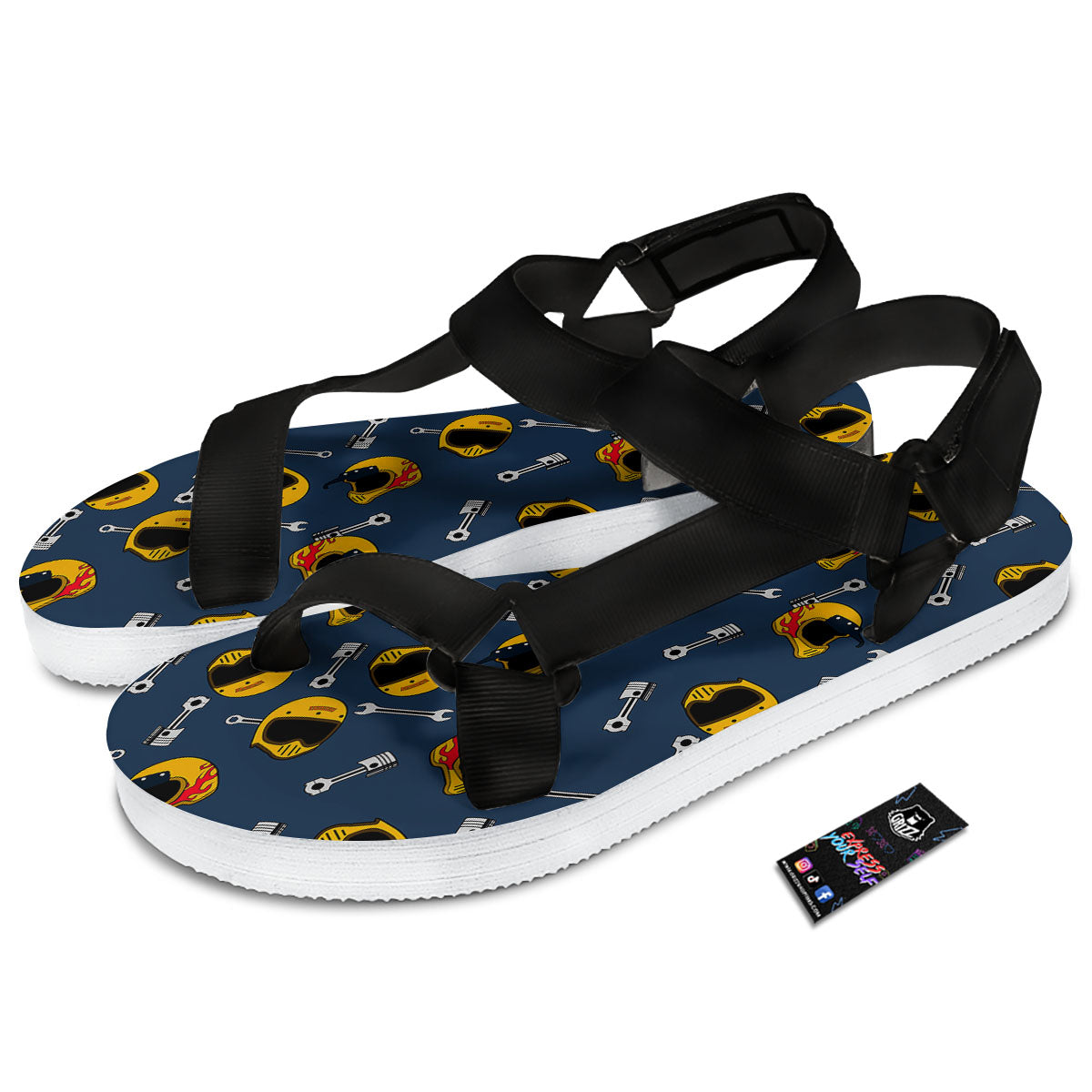 Equipment Motorcycle Print Pattern Black Open Toe Sandals-grizzshop