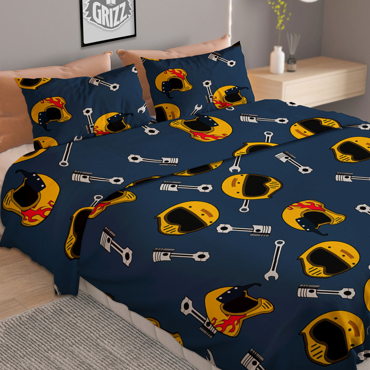 Equipment Motorcycle Print Pattern Duvet Cover Bedding Set