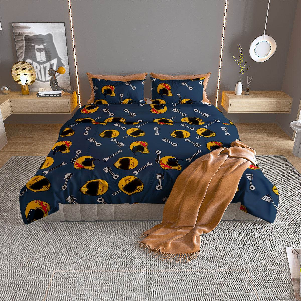 Equipment Motorcycle Print Pattern Duvet Cover Bedding Set