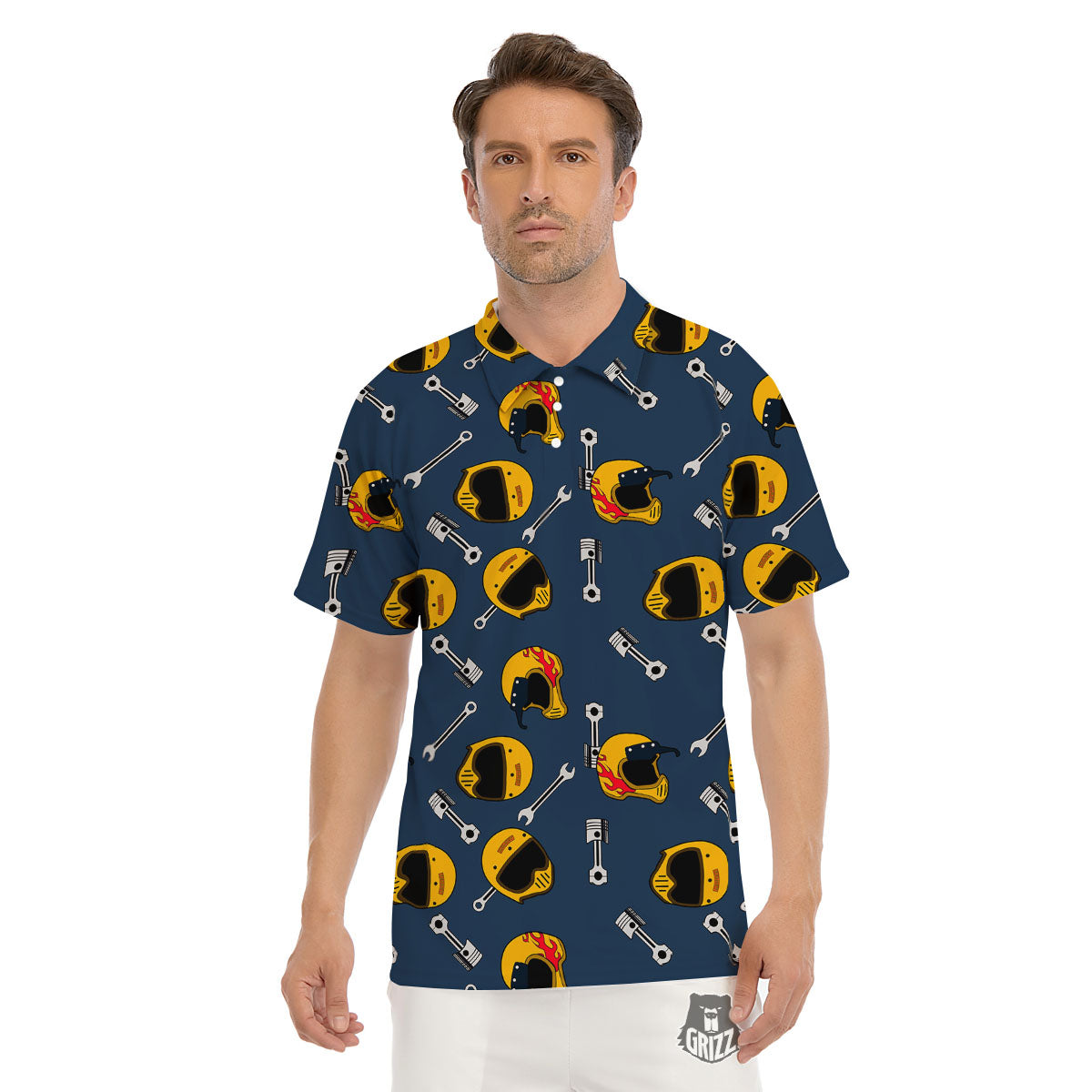 Equipment Motorcycle Print Pattern Men's Golf Shirts-grizzshop
