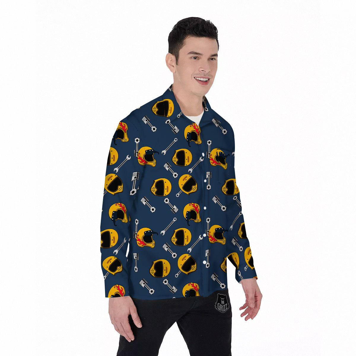 Equipment Motorcycle Print Pattern Men's Long Sleeve Shirts-grizzshop