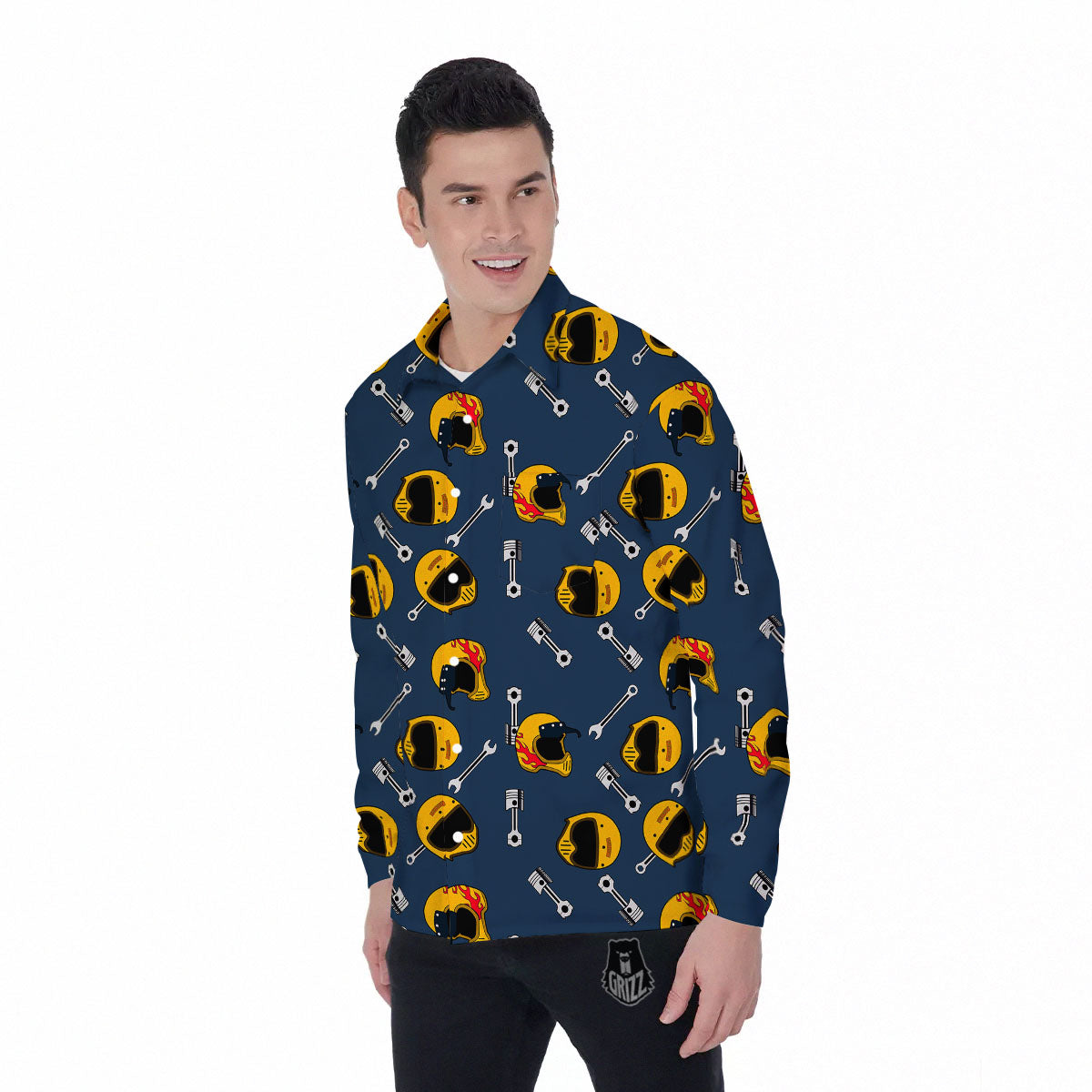 Equipment Motorcycle Print Pattern Men's Long Sleeve Shirts-grizzshop