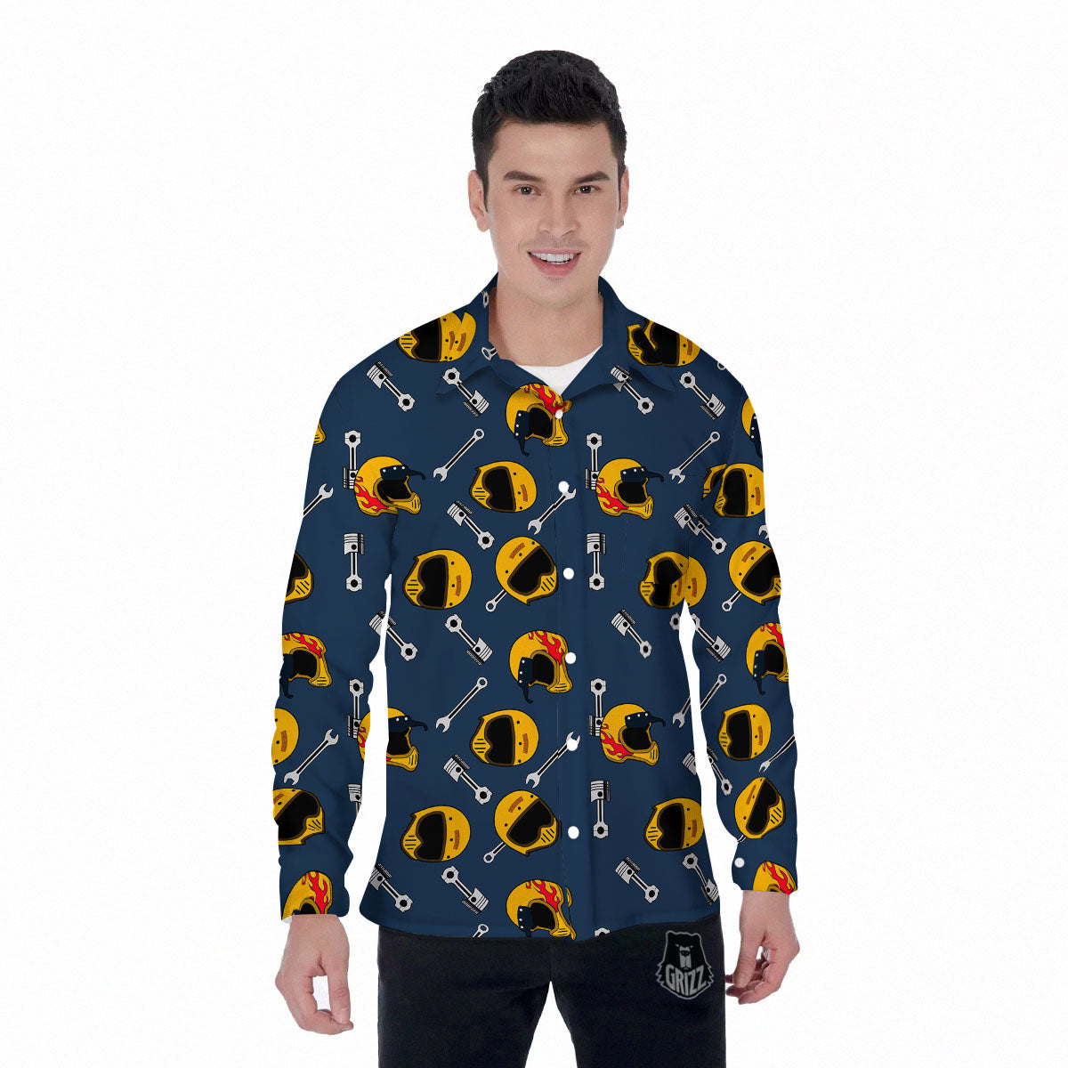 Equipment Motorcycle Print Pattern Men's Long Sleeve Shirts-grizzshop