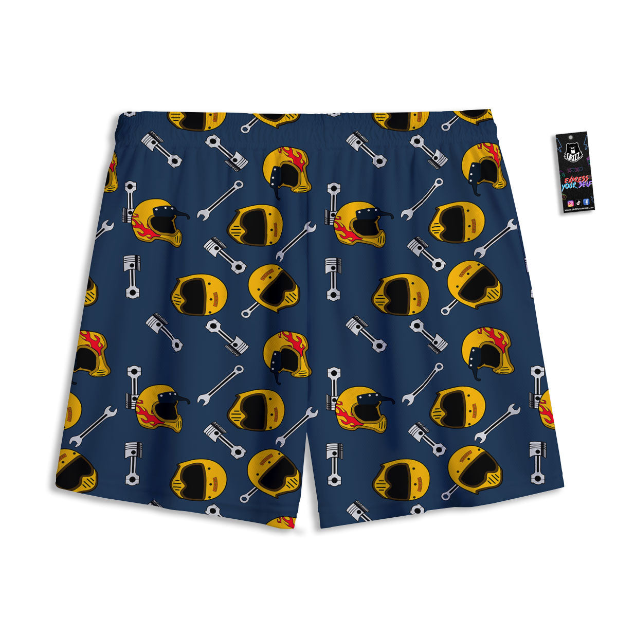 Equipment Motorcycle Print Pattern Mesh Shorts