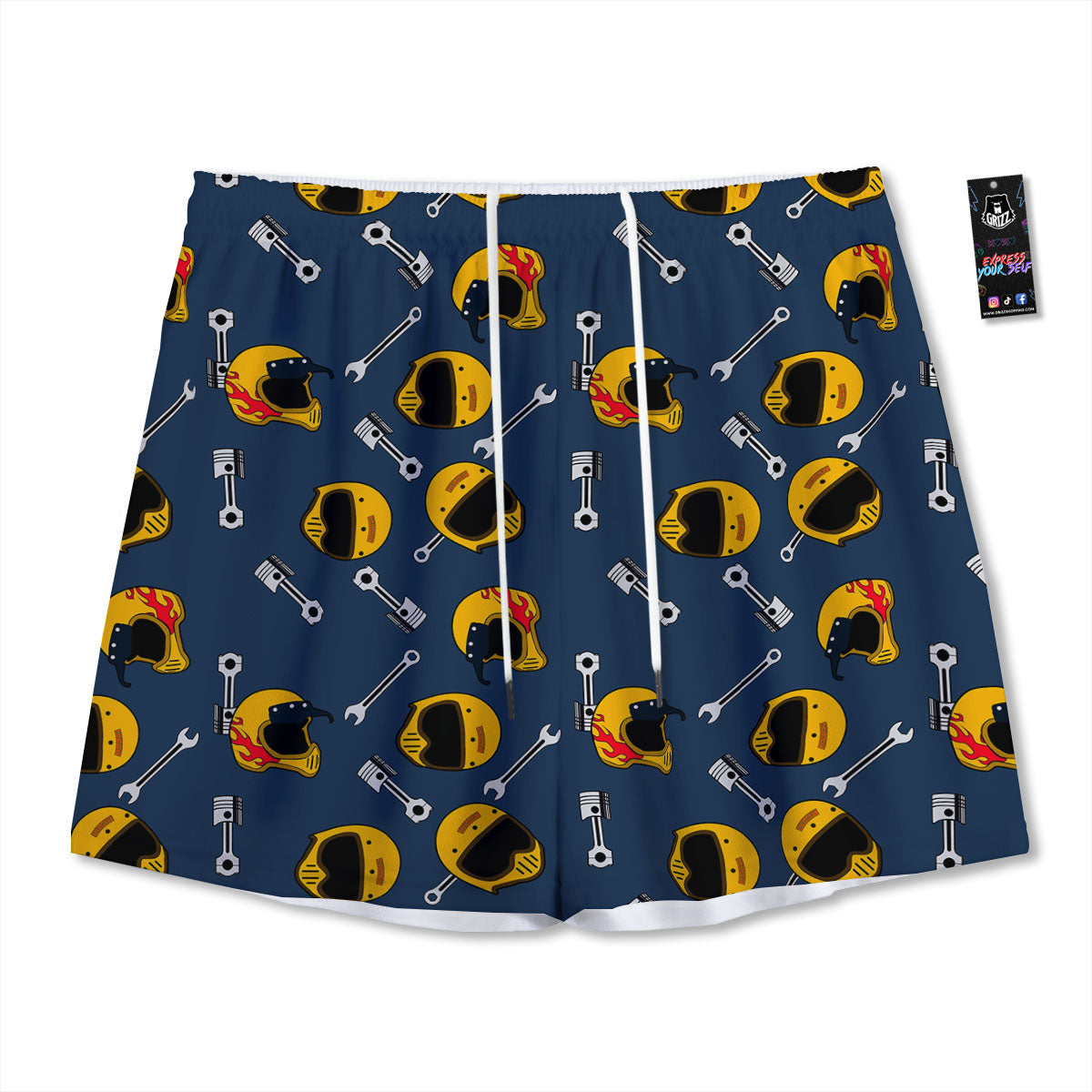 Equipment Motorcycle Print Pattern Mesh Shorts