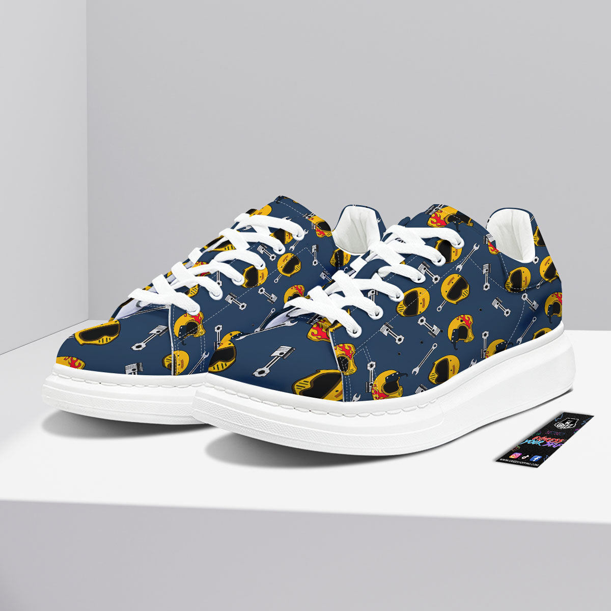 Equipment Motorcycle Print Pattern Platform Shoes-grizzshop
