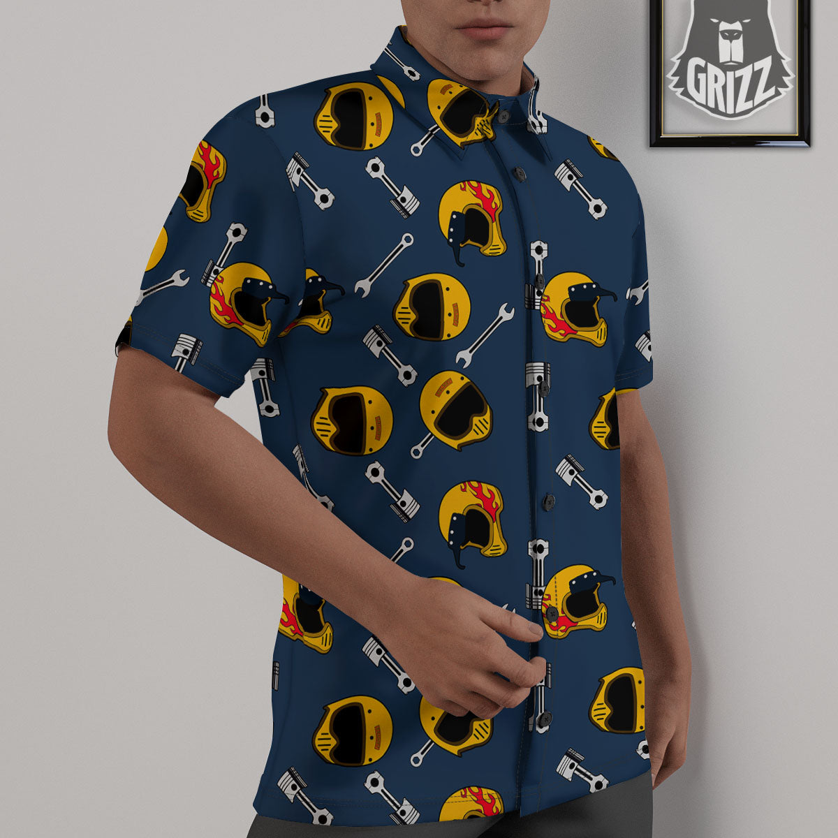 Equipment Motorcycle Print Pattern Untucked Shirts-grizzshop