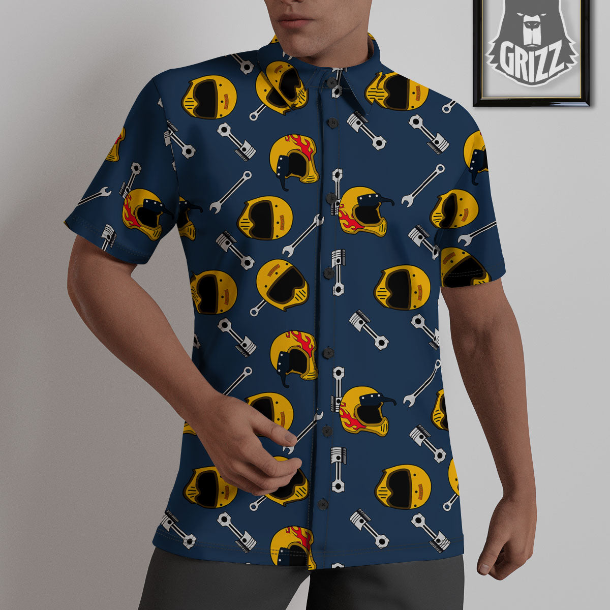 Equipment Motorcycle Print Pattern Untucked Shirts-grizzshop