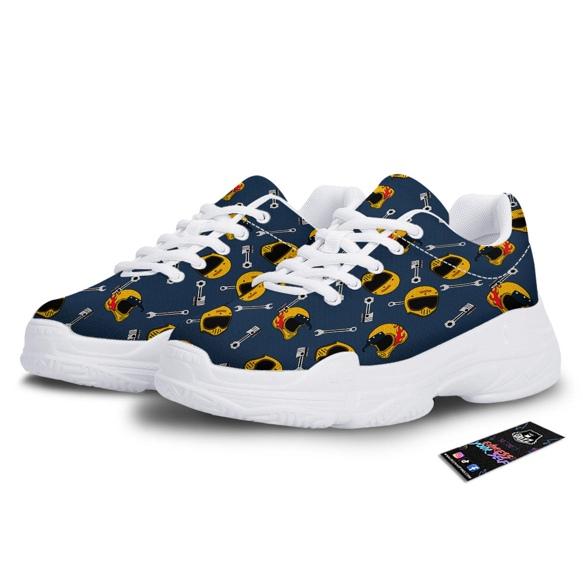 Equipment Motorcycle Print Pattern White Chunky Shoes-grizzshop