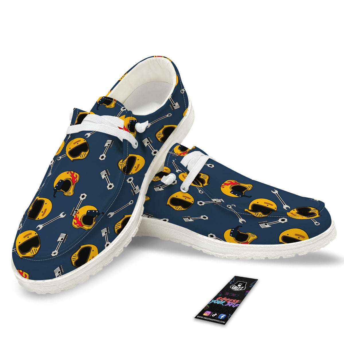 Equipment Motorcycle Print Pattern White Loafers-grizzshop