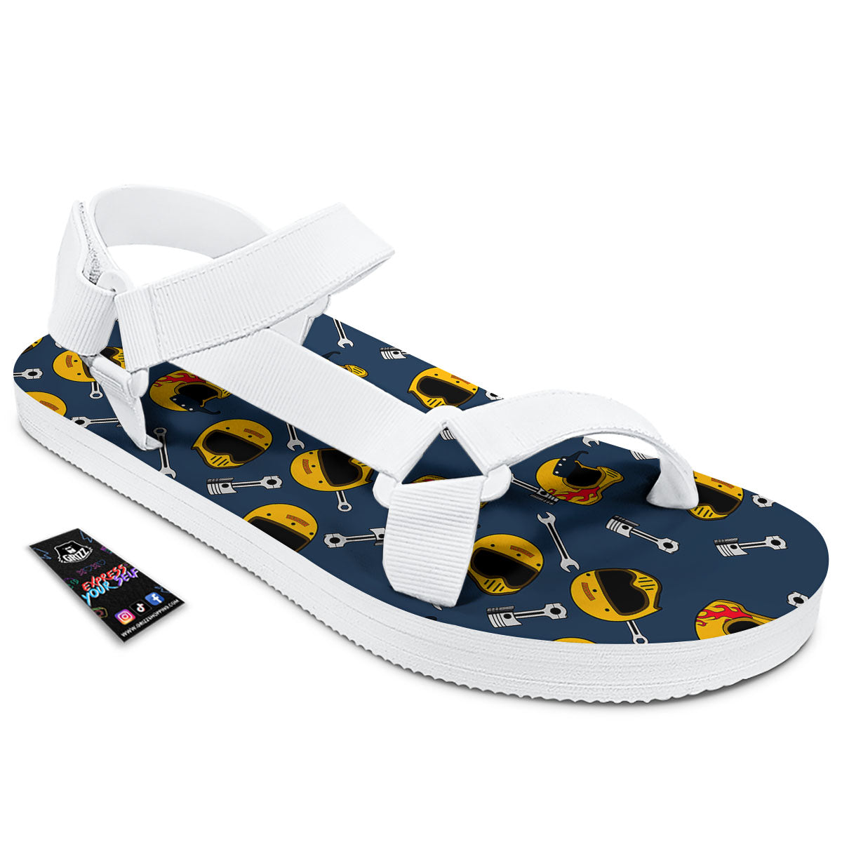 Equipment Motorcycle Print Pattern White Open Toe Sandals-grizzshop