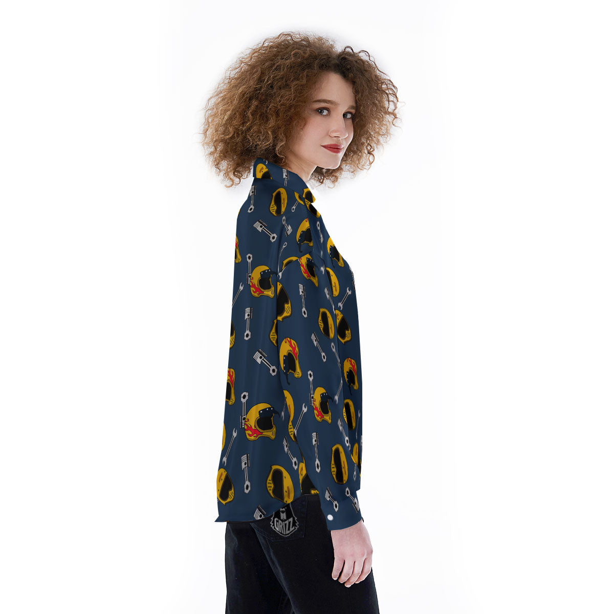 Equipment Motorcycle Print Pattern Women's Long Sleeve Shirts-grizzshop