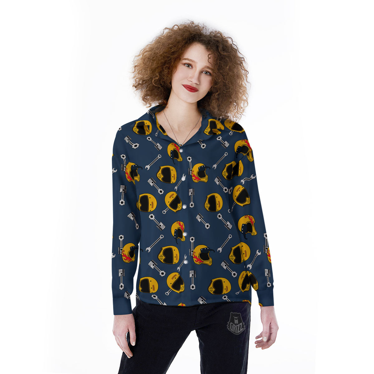 Equipment Motorcycle Print Pattern Women's Long Sleeve Shirts-grizzshop