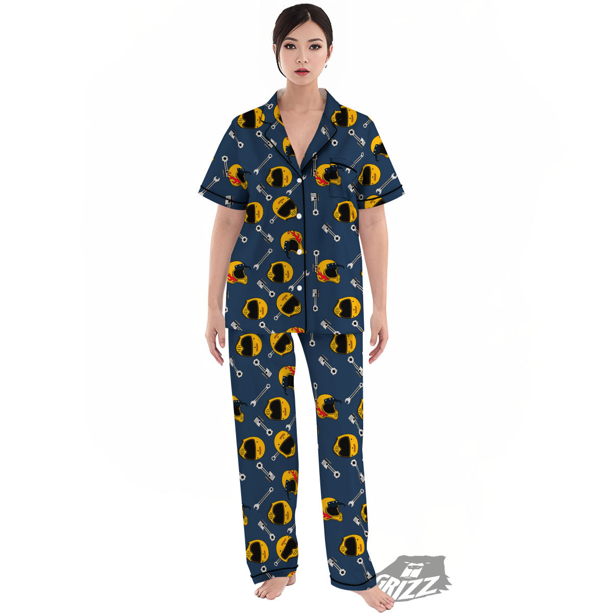 Equipment Motorcycle Print Pattern Women's Pajamas Set-grizzshop