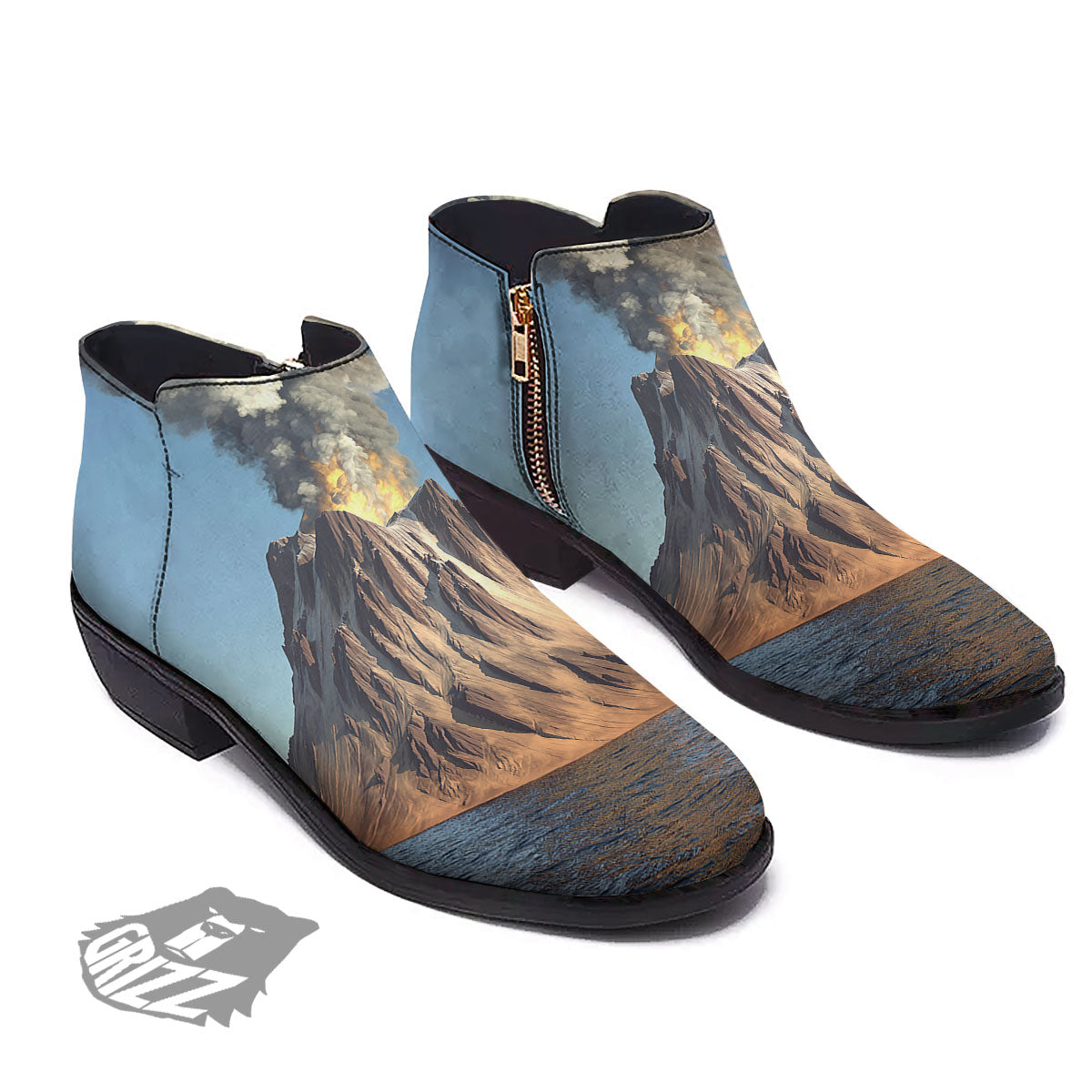 Eruption Volcano Print Ankle Boots-grizzshop