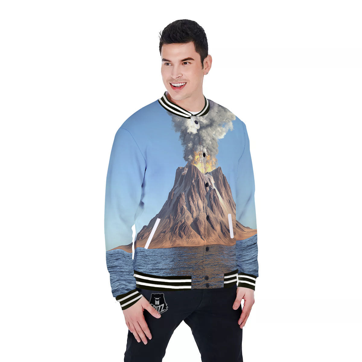 Eruption Volcano Print Baseball Jacket-grizzshop