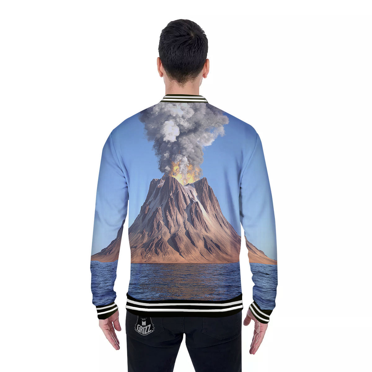 Eruption Volcano Print Baseball Jacket-grizzshop