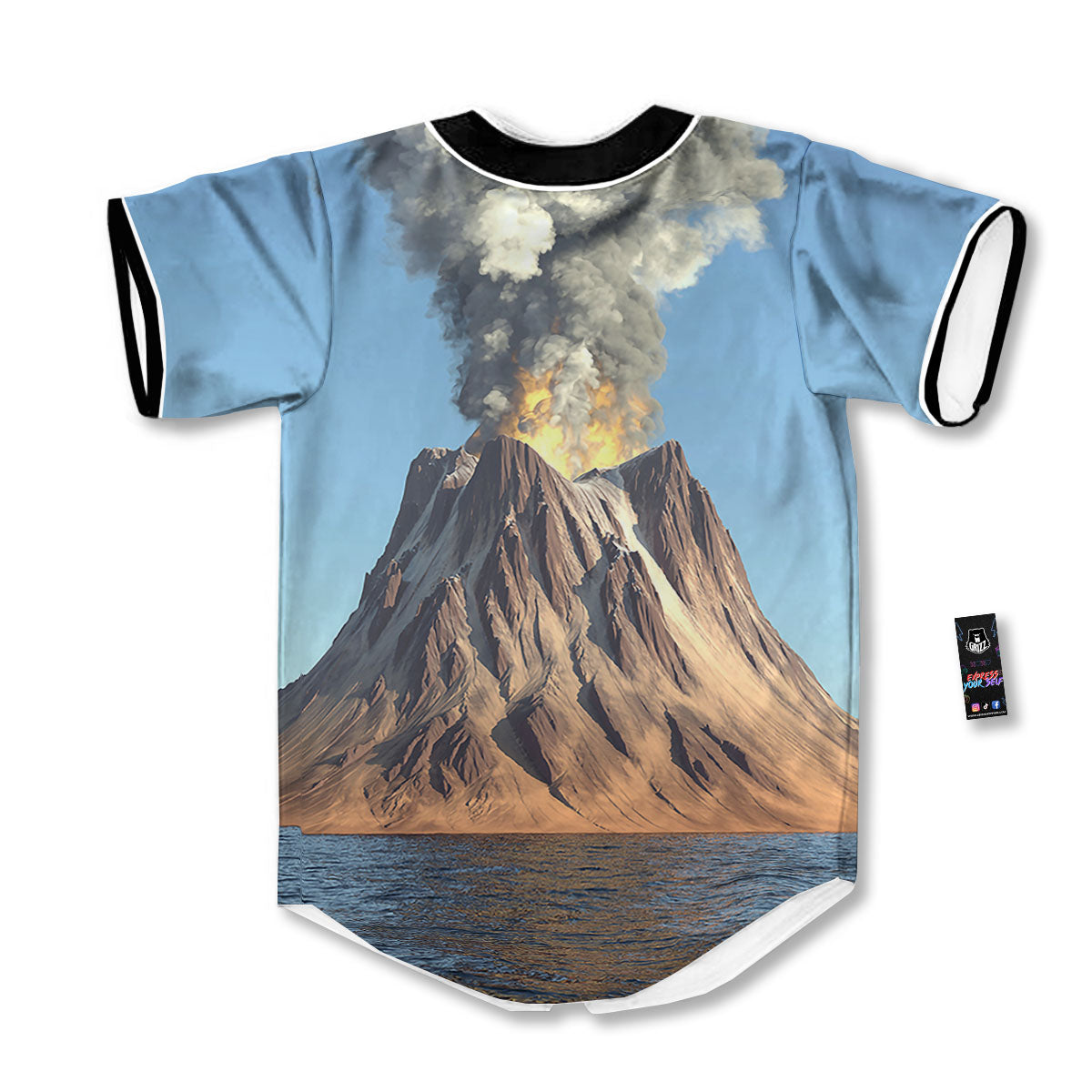 Eruption Volcano Print Baseball Jersey-grizzshop