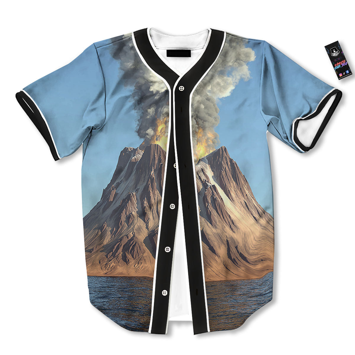 Eruption Volcano Print Baseball Jersey-grizzshop