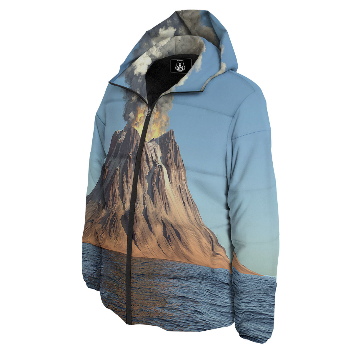 Eruption Volcano Print Down Jacket-grizzshop