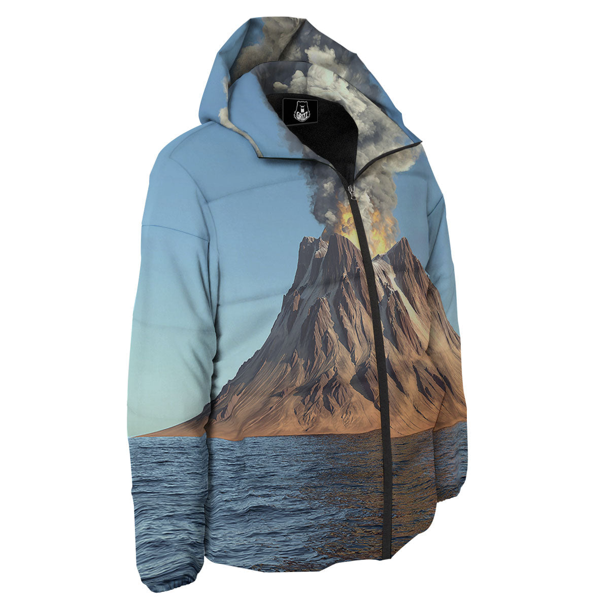 Eruption Volcano Print Down Jacket-grizzshop