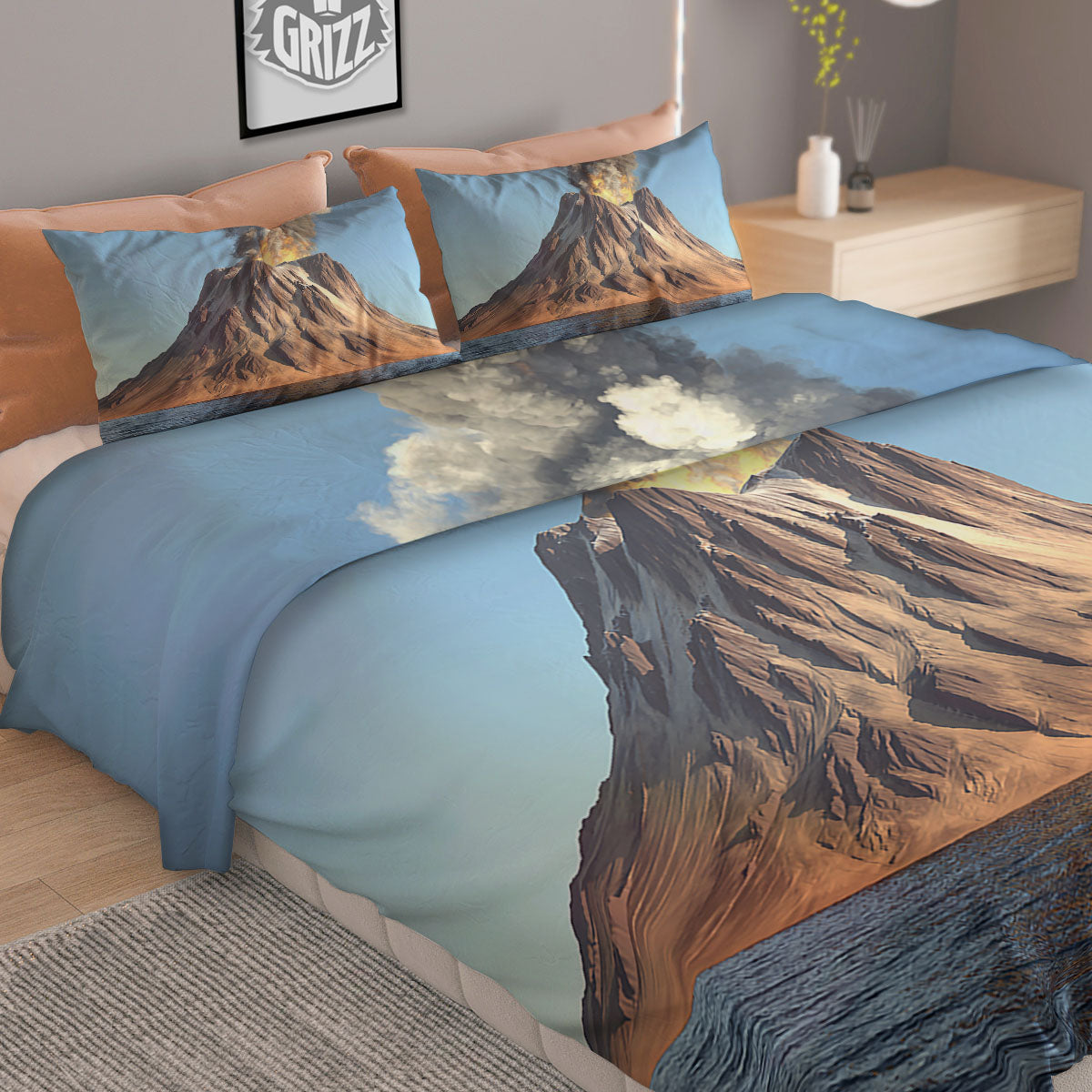 Eruption Volcano Print Duvet Cover Bedding Set