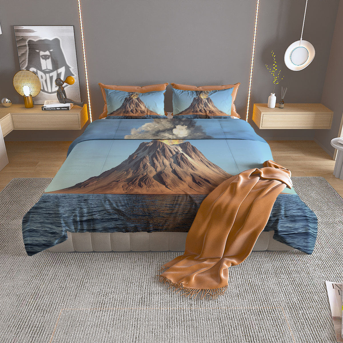 Eruption Volcano Print Duvet Cover Bedding Set
