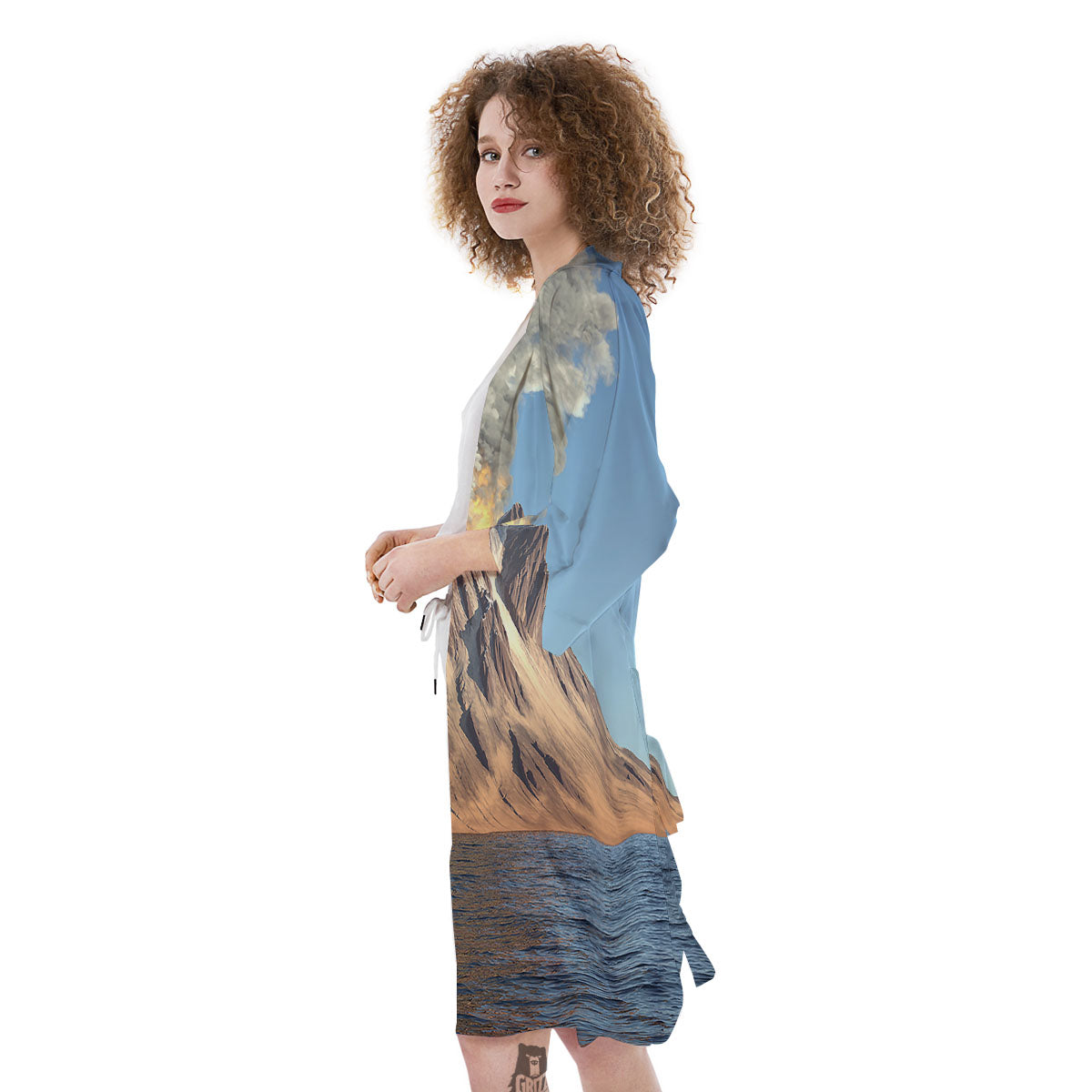 Eruption Volcano Print Kimono-grizzshop