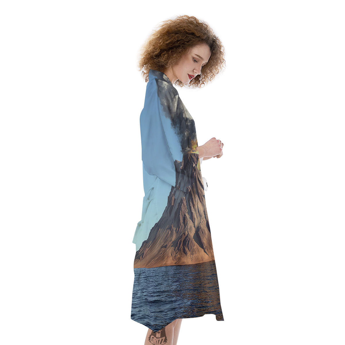 Eruption Volcano Print Kimono-grizzshop