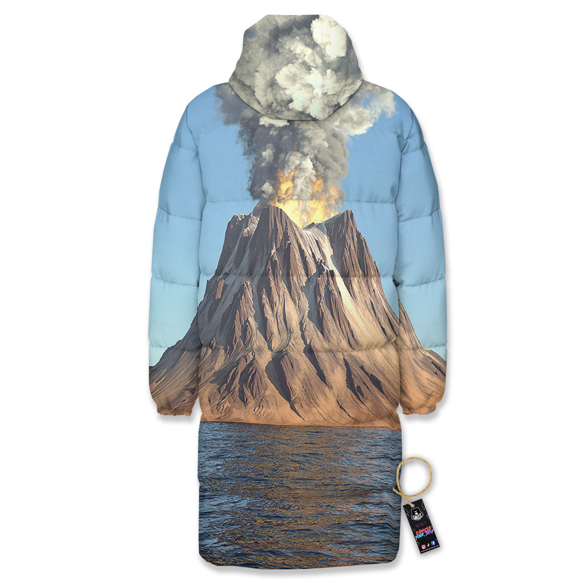 Eruption Volcano Print Long Down Jacket-grizzshop