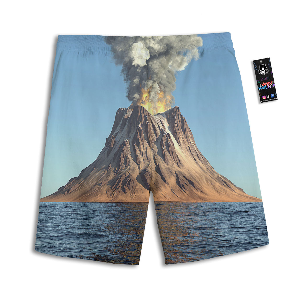 Eruption Volcano Print Men's Athletic Shorts