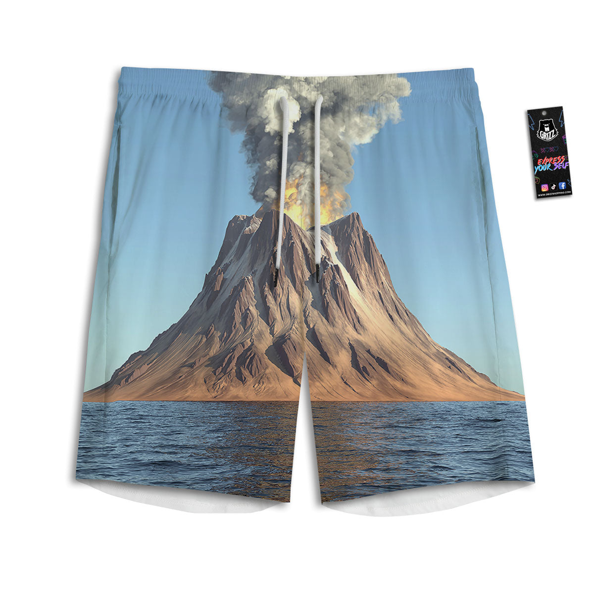 Eruption Volcano Print Men's Athletic Shorts