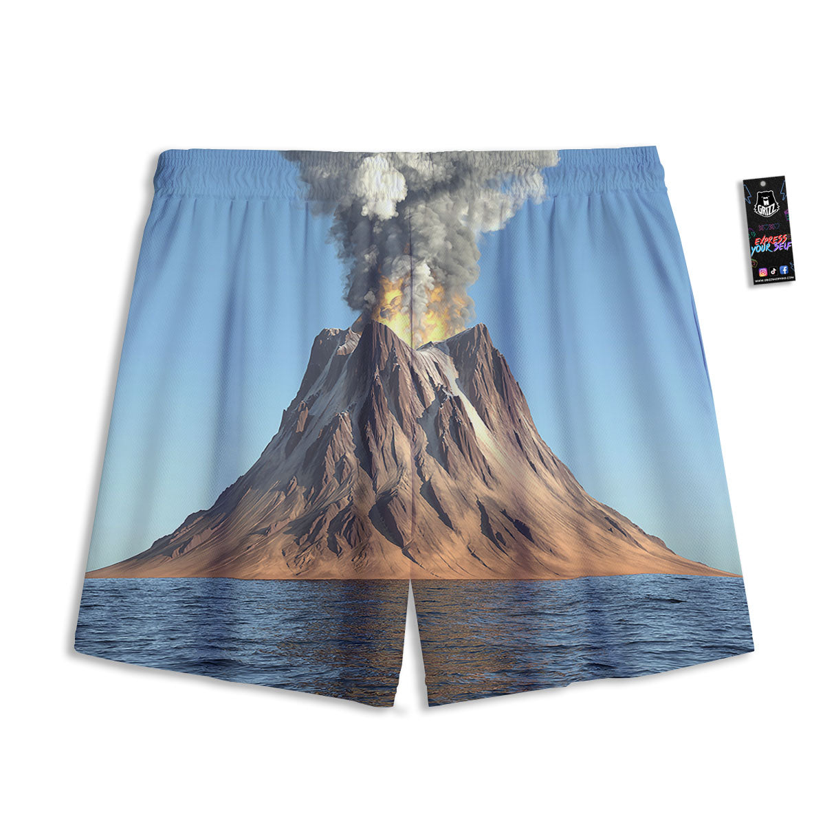 Eruption Volcano Print Mesh Shorts