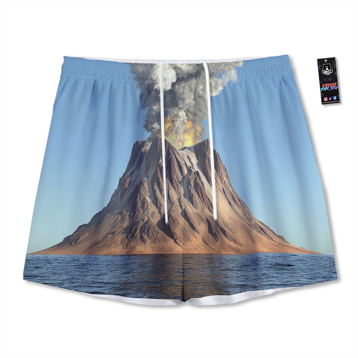 Eruption Volcano Print Mesh Shorts