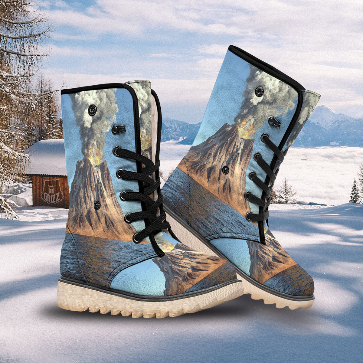 Eruption Volcano Print Snow Boots-grizzshop