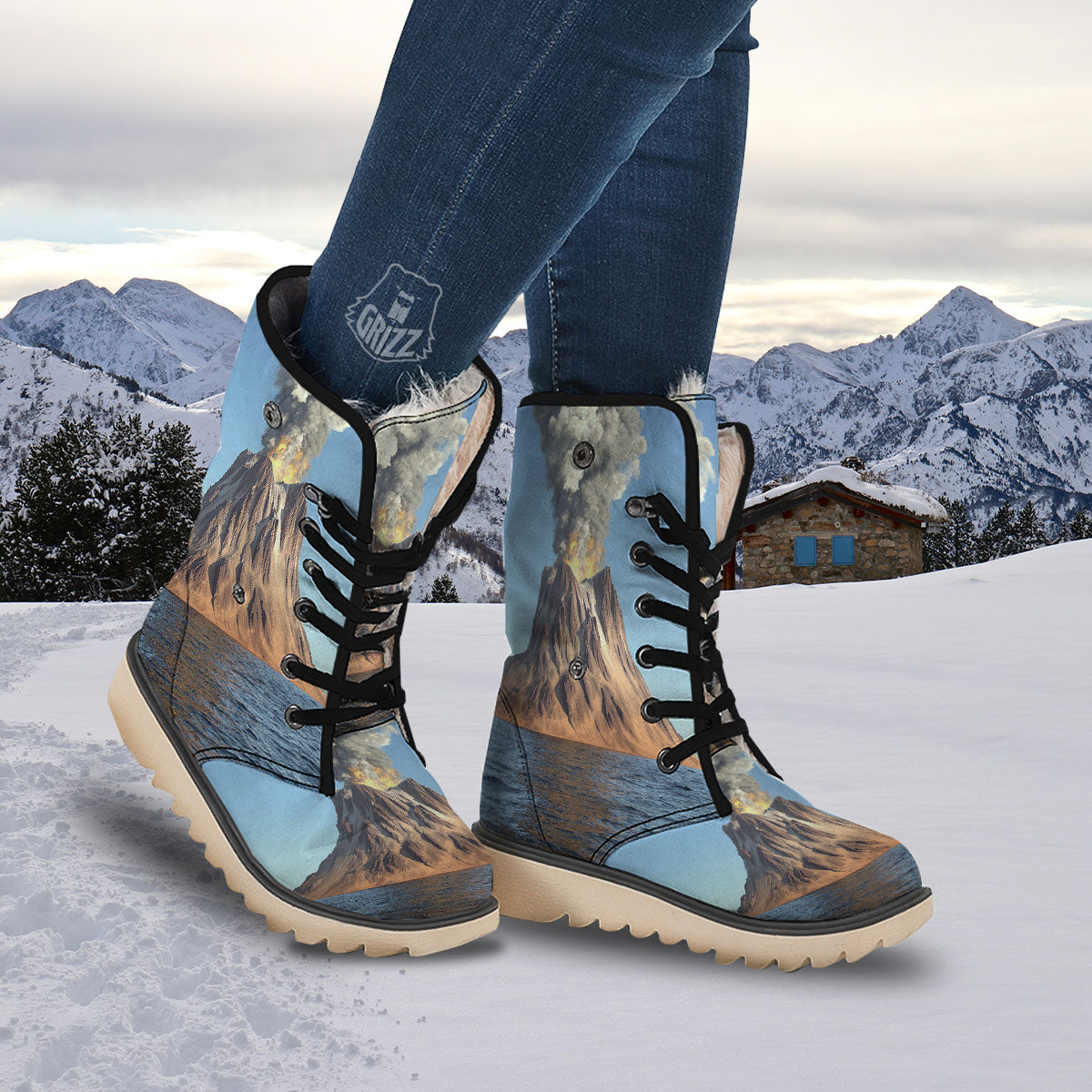 Eruption Volcano Print Snow Boots-grizzshop