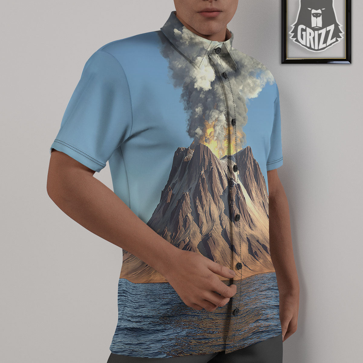 Eruption Volcano Print Untucked Shirts-grizzshop