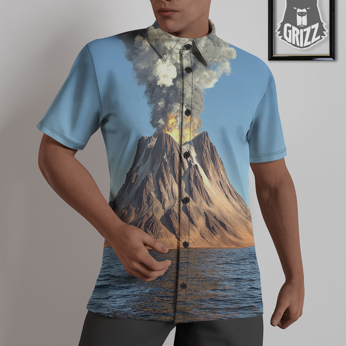 Eruption Volcano Print Untucked Shirts-grizzshop