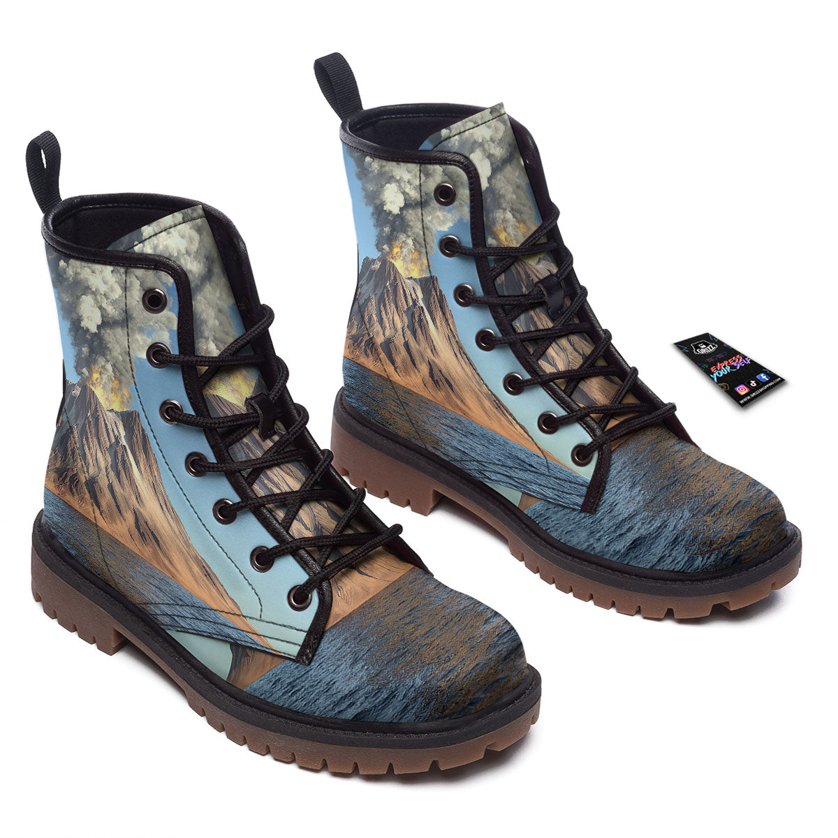 Eruption Volcano Print Work Boots-grizzshop