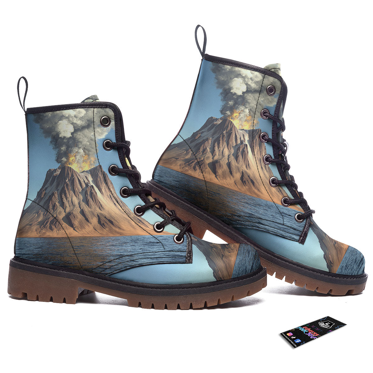 Eruption Volcano Print Work Boots-grizzshop