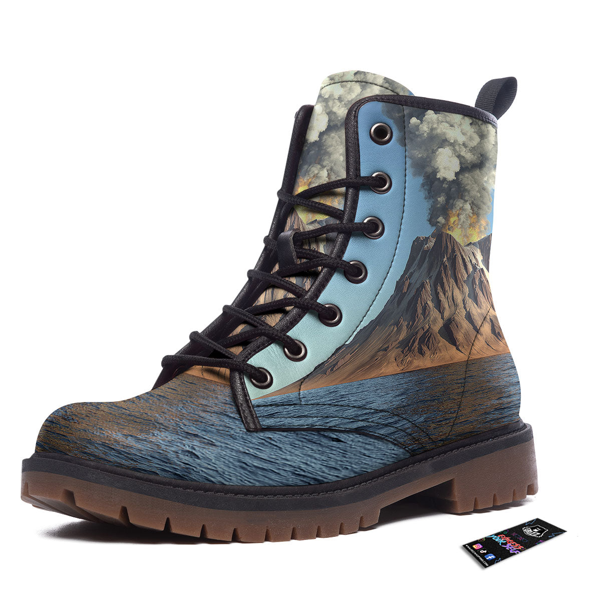 Eruption Volcano Print Work Boots-grizzshop