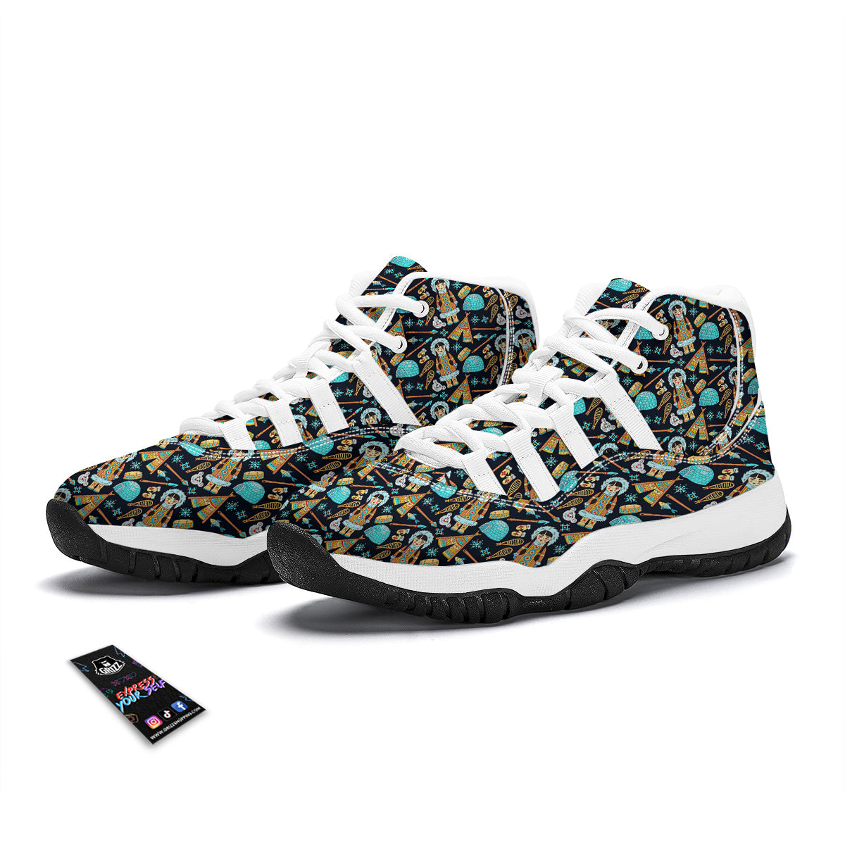 Eskimo And Lifestyle Print Pattern White Bball Shoes-grizzshop